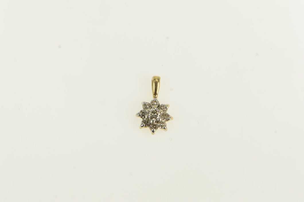 14K Diamond Flower Cluster Daisy Vintage Pendant Yellow Gold