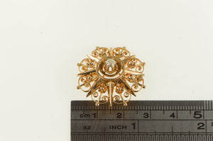 14K 0.20 Ct OEC Diamond Victorian Ornate Filigree Pin/Brooch Yellow Gold