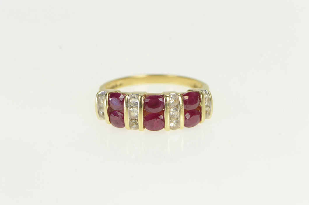 14K 2.00 Ctw Natural Ruby CZ Vintage Statement Ring Yellow Gold