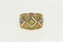 Load image into Gallery viewer, 14K Peridot Amethyst Etruscan Revival Band Ring Yellow Gold