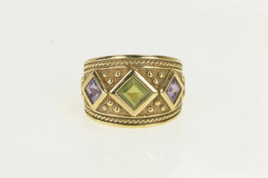 14K Peridot Amethyst Etruscan Revival Band Ring Yellow Gold