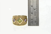 Load image into Gallery viewer, 14K Peridot Amethyst Etruscan Revival Band Ring Yellow Gold