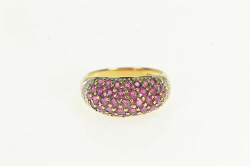 14K Pave Ruby Encrusted Diamond Accent Domed Ring Yellow Gold