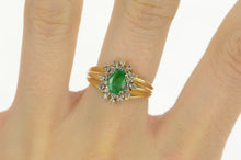 Load image into Gallery viewer, 14K 1.00 Ctw Emerald Diamond Halo Engagement Ring Yellow Gold