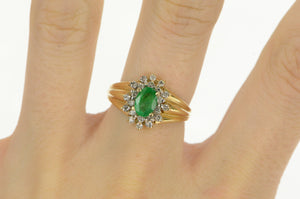 14K 1.00 Ctw Emerald Diamond Halo Engagement Ring Yellow Gold