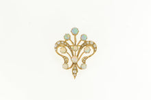 Load image into Gallery viewer, 14K Victorian Opal Seed Pearl Fleur De Lis Pendant/Pin Yellow Gold