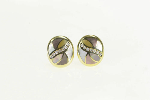 14K Asch Grossbardt Mother of Pearl Diamond Earrings Yellow Gold