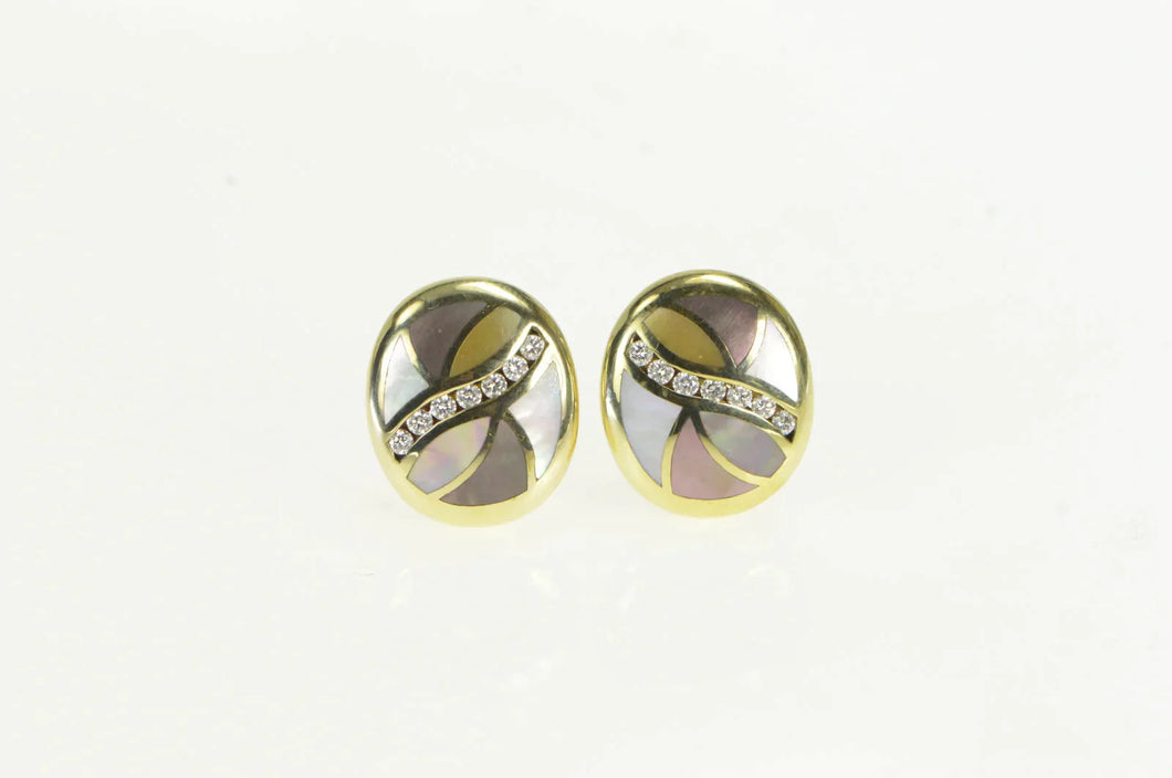 14K Asch Grossbardt Mother of Pearl Diamond Earrings Yellow Gold