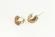Load image into Gallery viewer, 14K Natural Ruby Ornate Filigree Statement Hoop Earrings Yellow Gold
