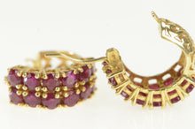 Load image into Gallery viewer, 14K Natural Ruby Ornate Filigree Statement Hoop Earrings Yellow Gold