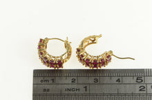 Load image into Gallery viewer, 14K Natural Ruby Ornate Filigree Statement Hoop Earrings Yellow Gold