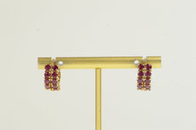 Load image into Gallery viewer, 14K Natural Ruby Ornate Filigree Statement Hoop Earrings Yellow Gold
