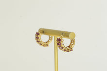 Load image into Gallery viewer, 14K Natural Ruby Ornate Filigree Statement Hoop Earrings Yellow Gold