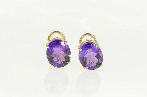 14K Vintage Oval Natural Amethyst French Clip Earrings Yellow Gold