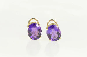 14K Vintage Oval Natural Amethyst French Clip Earrings Yellow Gold