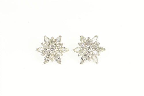 14K 3.00 Ctw 1950's Diamond Flower Snowflake Earrings White Gold