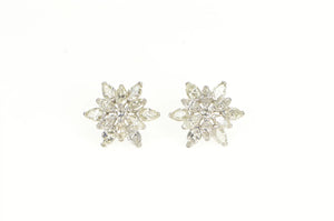 14K 3.00 Ctw 1950's Diamond Flower Snowflake Earrings White Gold