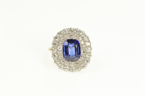 14K Syn. Sapphire 1.75 Ctw Diamond Halo Cocktail Ring Yellow Gold