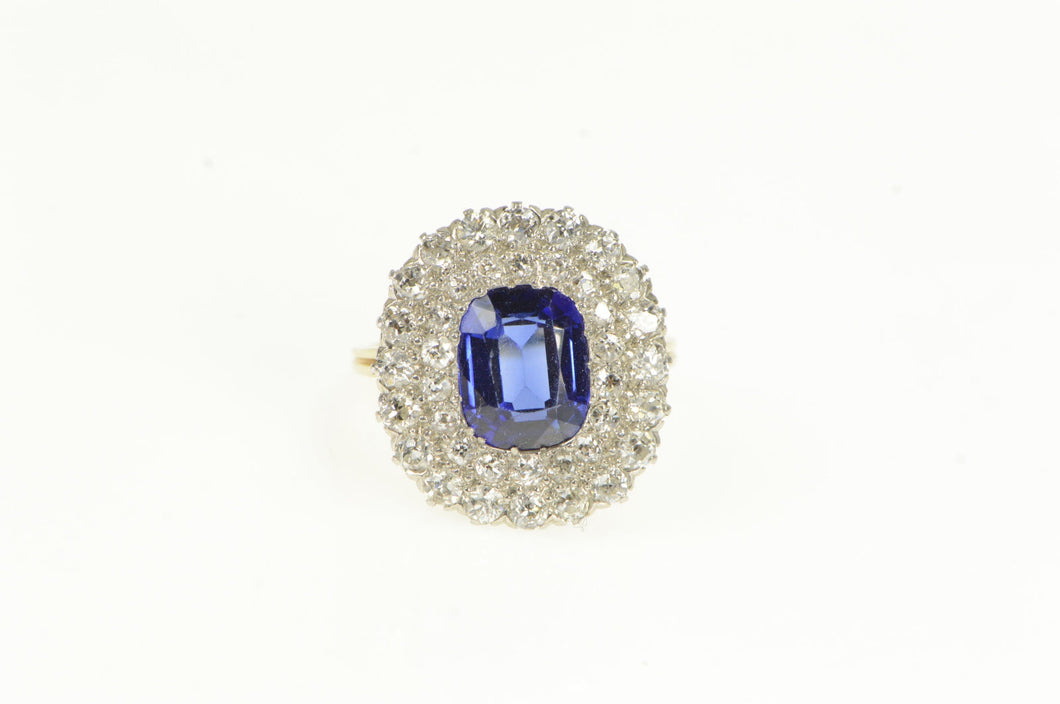 14K Syn. Sapphire 1.75 Ctw Diamond Halo Cocktail Ring Yellow Gold