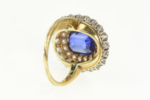Load image into Gallery viewer, 14K Syn. Sapphire 1.75 Ctw Diamond Halo Cocktail Ring Yellow Gold
