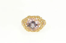 Load image into Gallery viewer, 14K Pink Topaz Diamond Vine Filigree Statement Ring Yellow Gold