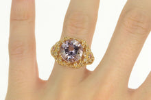 Load image into Gallery viewer, 14K Pink Topaz Diamond Vine Filigree Statement Ring Yellow Gold