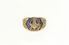 Load image into Gallery viewer, 10K Victorian Masonic G Compass Square Enamel Ring Yellow Gold