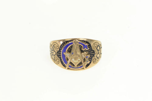 10K Victorian Masonic G Compass Square Enamel Ring Yellow Gold