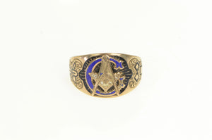10K Victorian Masonic G Compass Square Enamel Ring Yellow Gold