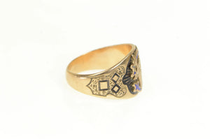 10K Victorian Masonic G Compass Square Enamel Ring Yellow Gold