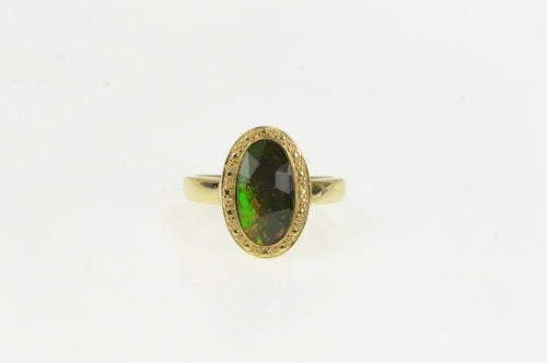 14K Ammolite Faceted Triplet Oval Statement Ring Yellow Gold