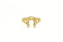 Load image into Gallery viewer, 14K Horse Shoe Diamond Cut Good Luck Lucky Ring Yellow Gold