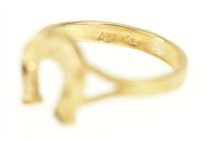 14K Horse Shoe Diamond Cut Good Luck Lucky Ring Yellow Gold