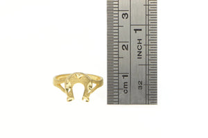 14K Horse Shoe Diamond Cut Good Luck Lucky Ring Yellow Gold