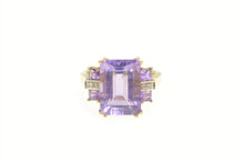 Load image into Gallery viewer, 10K Emerald Cut Amethyst Diamond Accent Cocktail Ring Yellow Gold