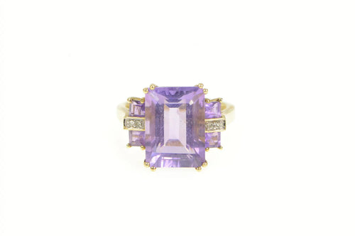 10K Emerald Cut Amethyst Diamond Accent Cocktail Ring Yellow Gold