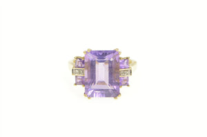 10K Emerald Cut Amethyst Diamond Accent Cocktail Ring Yellow Gold
