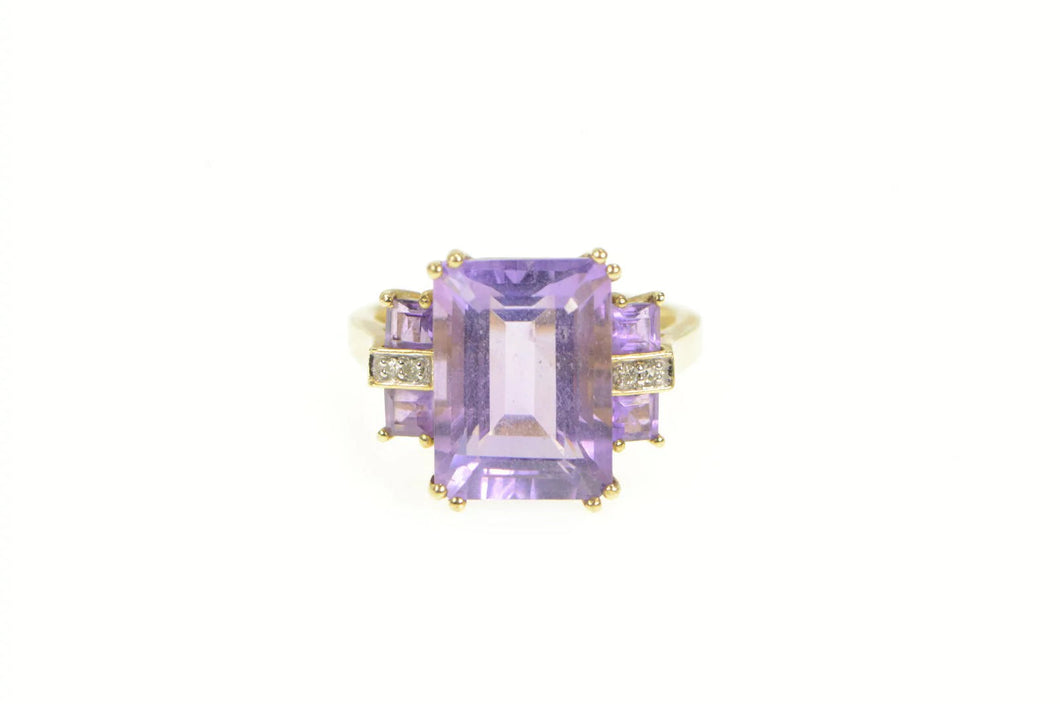 10K Emerald Cut Amethyst Diamond Accent Cocktail Ring Yellow Gold