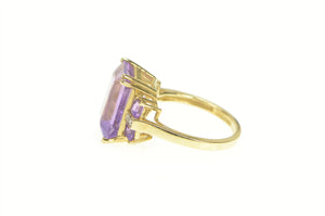 10K Emerald Cut Amethyst Diamond Accent Cocktail Ring Yellow Gold