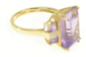 10K Emerald Cut Amethyst Diamond Accent Cocktail Ring Yellow Gold
