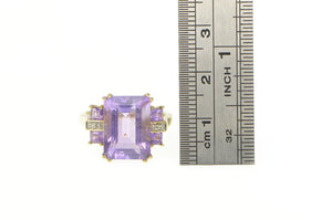 10K Emerald Cut Amethyst Diamond Accent Cocktail Ring Yellow Gold