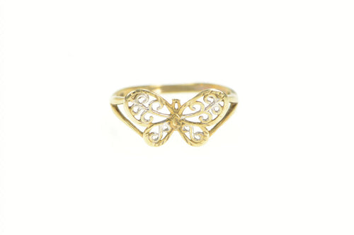 10K Two Tone Filigree Butterfly Change Symbol Ring Yellow Gold