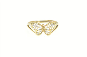10K Two Tone Filigree Butterfly Change Symbol Ring Yellow Gold