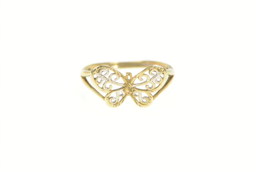 10K Two Tone Filigree Butterfly Change Symbol Ring Yellow Gold