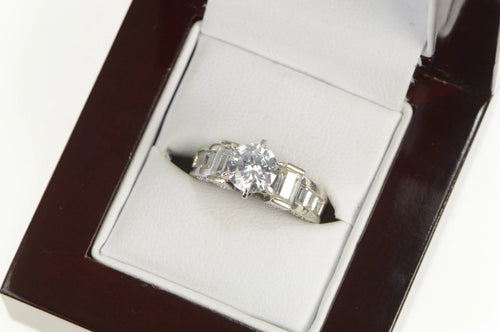 Sterling Silver Round CZ Baguette Accent Travel Engagement Ring