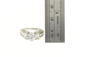 Sterling Silver Round CZ Baguette Accent Travel Engagement Ring