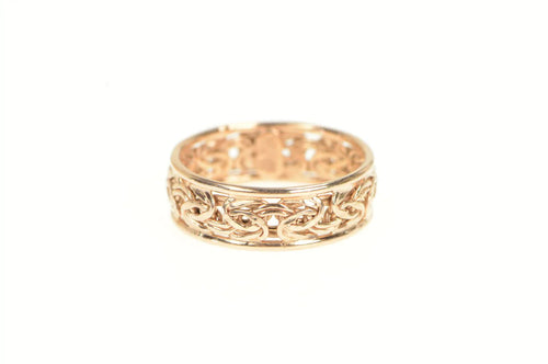 14K 6.5mm Byzantine Chain Pattern Statement Band Ring Rose Gold