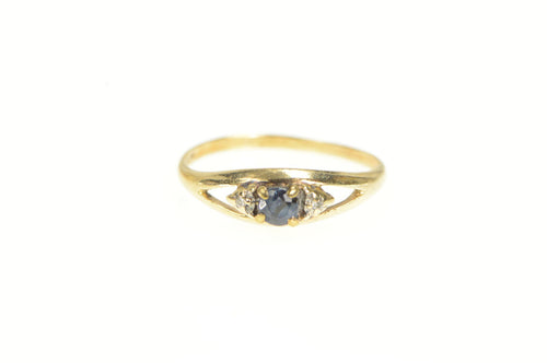 10K Sapphire Diamond Accent Vintage Statement Ring Yellow Gold