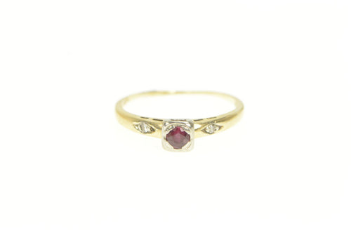 14K 1940's Ruby Diamond Vintage Engagement Ring Yellow Gold