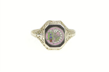 Load image into Gallery viewer, 10K Daughters of Rebekah Art Deco Enamel Filigree Ring White Gold